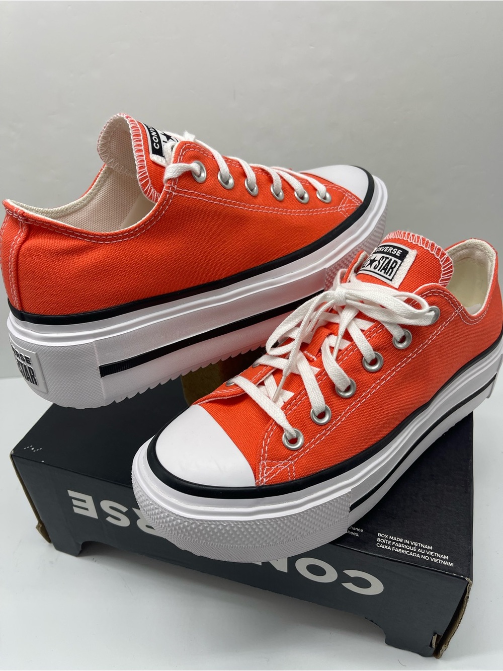 Converse WMNS CTAS LIFT DOUBLE STACK OX VERMILLION RED/WHITE Platform Sneakers - Picture 10 of 16